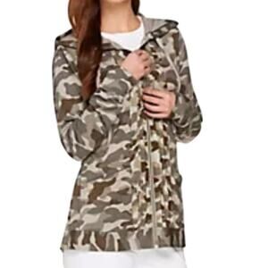 LOGO Hooded Top Size M Olive Camo Size M French Terry Chiffon Zip Lori Goldstein